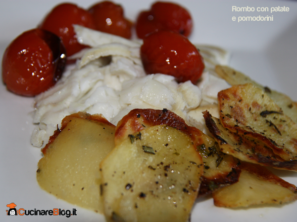 Rombo al forno con patate e pomodorini