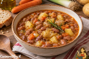 Zuppa di borlotti con patate e verdure cremosa