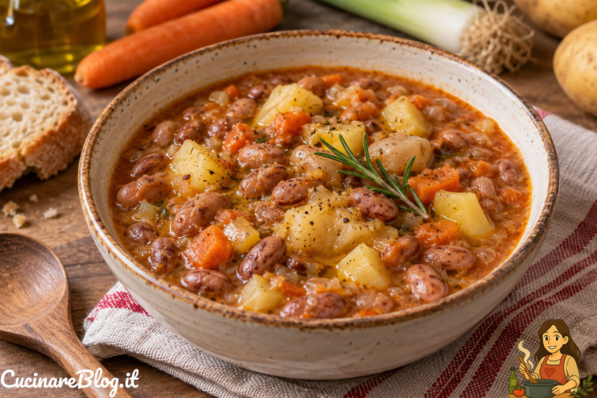 Zuppa di borlotti con patate e verdure cremosa
